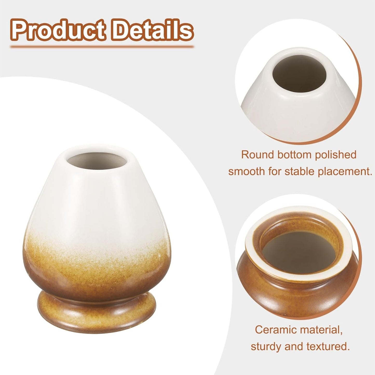 HARFINGTON Ceramic Chasen Stand 70mm Matcha Whisk Holder Teas Set Whisks Stand Traditional Matcha Tea Chasen Holder Tea Set Accessories for Tea Tasting, Brown/White
