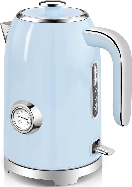 SUSTEAS Electric Kettle - 57oz Hot Tea Kettle Water Boiler with Thermometer, 1500W Fast Heating Stainless Steel Tea Pot, Cordless with LED Indicator, Auto Shut-Off & Boil Dry Protection, Blue