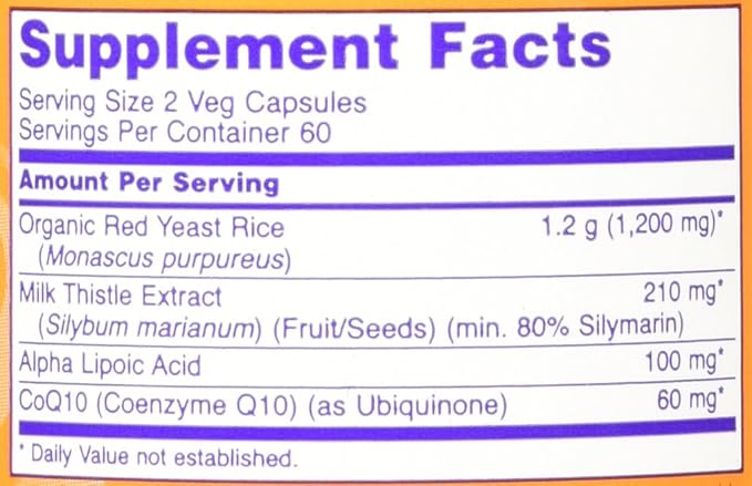 NOW Foods 600mg Red Yeast Rice & 30mg Coq10, 120 caps (pack of 2)