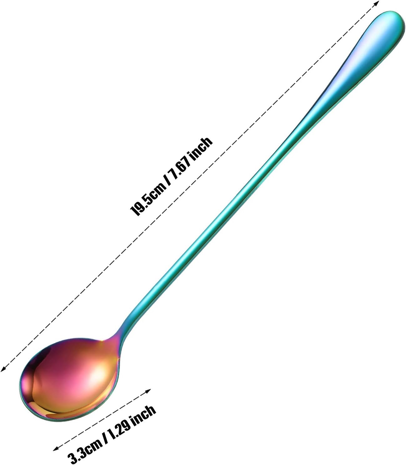 8 Pieces Long Handle Tea Spoon Stainless Steel Coffee Mixing Spoons Teaspoon for Mixing, Cocktail Stirring, Coffee, Milkshake, Cold Drink, 7.48 Inch (Round Style)