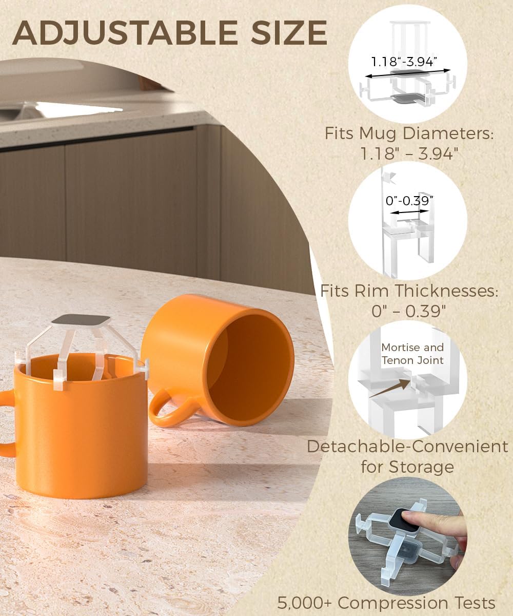 Coffee Mug Organizers and Storage (8Pack), Adjustable Stackable Cup Organizer for Kitchen Cabinets Shelf Organization, Cupboard Save Space Cup Stacker Holder for Tea Cup/Coffee Mugs/Glasses