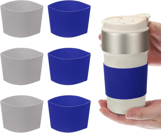uxcell 6Pack Coffee Cup Sleeves, Reusable Silicone Heat Resistant Cup Protective Sleeve Nonslip Mug Protector Cover for Home Travel Coffee Mug Glasses Water Bottle Boots, Dark Blue/Gray