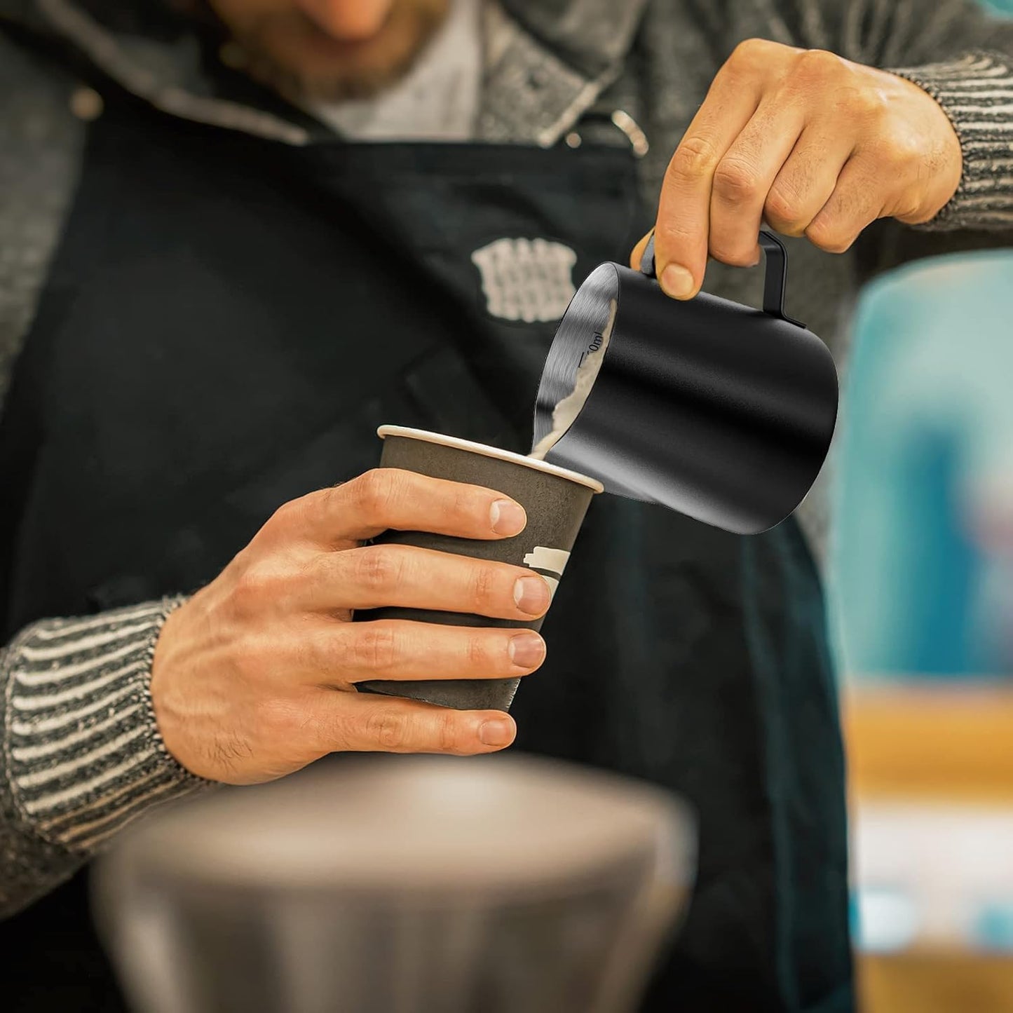 HULISEN 6.8oz/200ml Milk Pitcher, Stainless Steel Espresso Latte Steaming Frothing Pitcher, Coffee Milk Frother Maker, Pour Cup