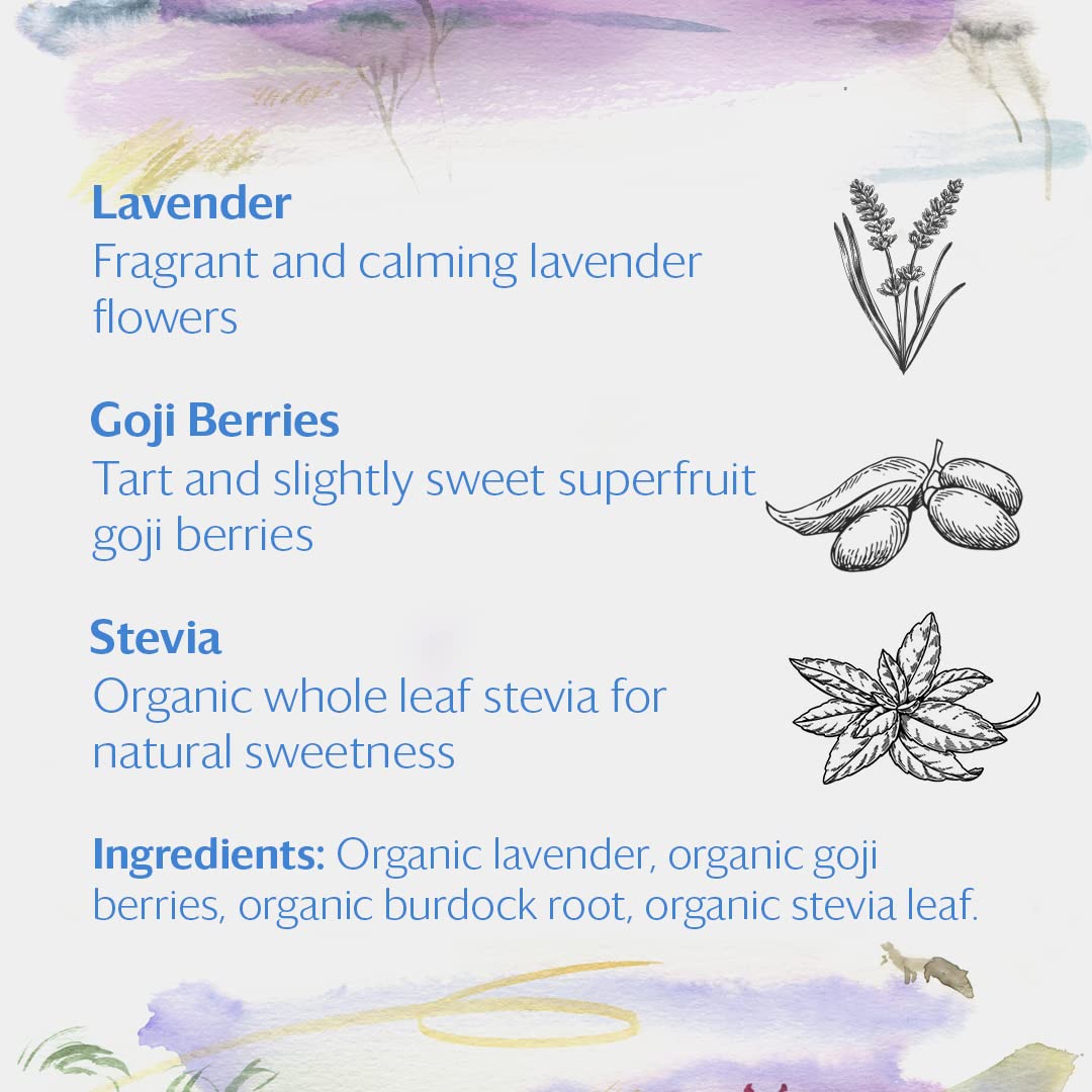 Grace Farms LAVENDER GOJI BERRY Herbal Teas (50 Sachet Pouch) | Naturally Sweet, Stress Relieving and Caffeine Free | Organic and Kosher Certified | Gives Back 100% of Profits