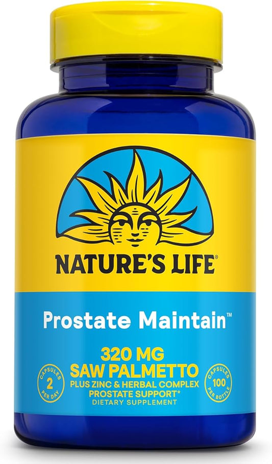 Nature's Life Prostate Maintain - Prostate Support Supplement for Men's Health - Saw Palmetto, Pygeum Herbal Complex and Zinc Supplements - 50 Servings, 100 Vegetarian Capsules