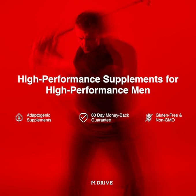 Mdrive Men's Daily Performance Complex Support Supplement - Ashwaghanda, Tongkat Ali, Ginseng, Maca & Vitamin D, 60 Capsules, 30 Day Supply