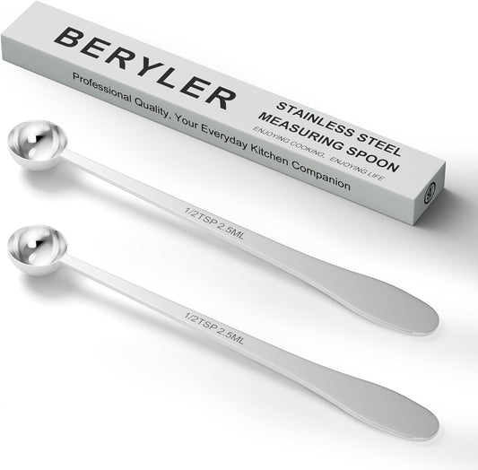 2PCS 1/2 Teaspoon(1/2tsp, 1/6tbsp, 2.5 ml) Single Measuring Spoon, Extra-long Handle Individual Measure Scoop, Stainless Steel Spoons Only