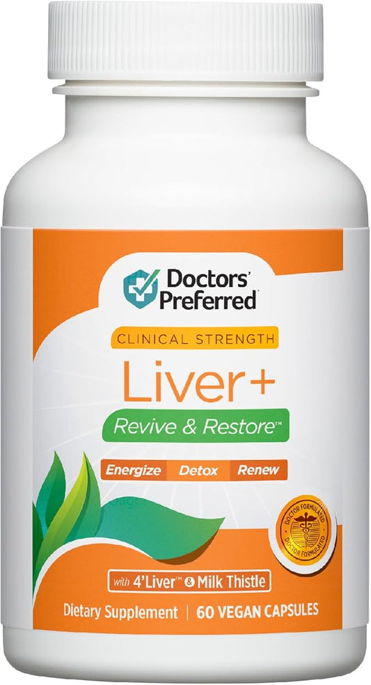 DOCTORS' PREFERRED Liver+ Revive & Restore 10-in-1 Formula with Clinically Validated 4’Liver and Milk Thistle | 60 Capsules
