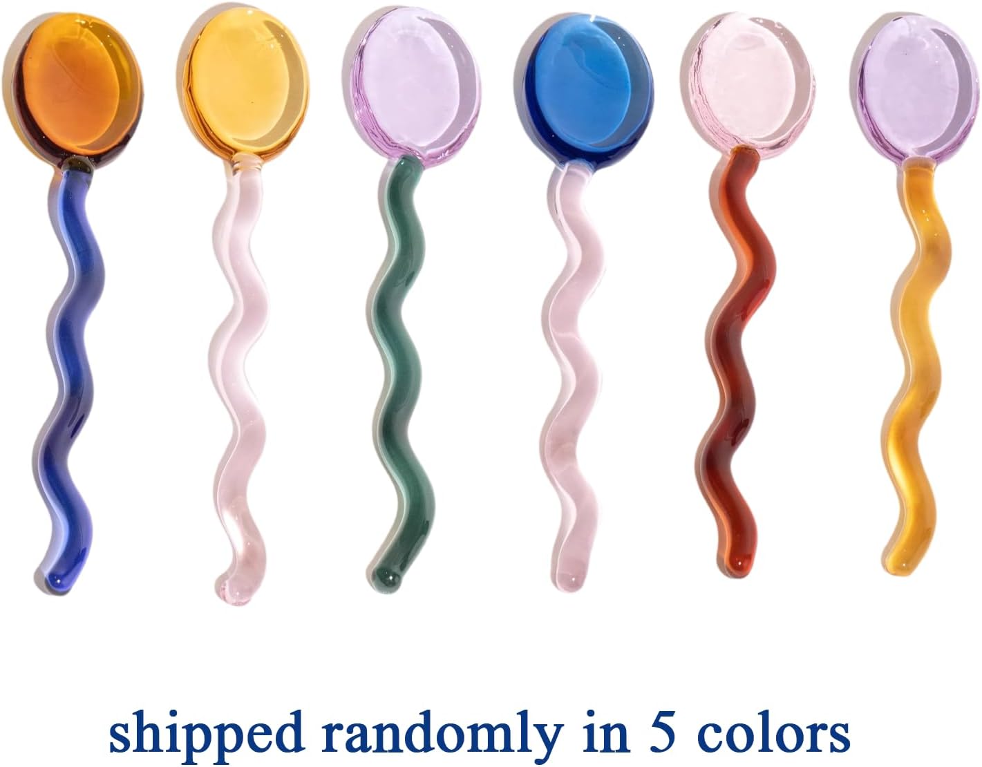 5 Pieces Glass Spoons, Creative Colorful Glass Dessert Spoon Colored Transparent Coffee Milk Curved Handle Stirring Teaspoon for Home Bar Party (Round)