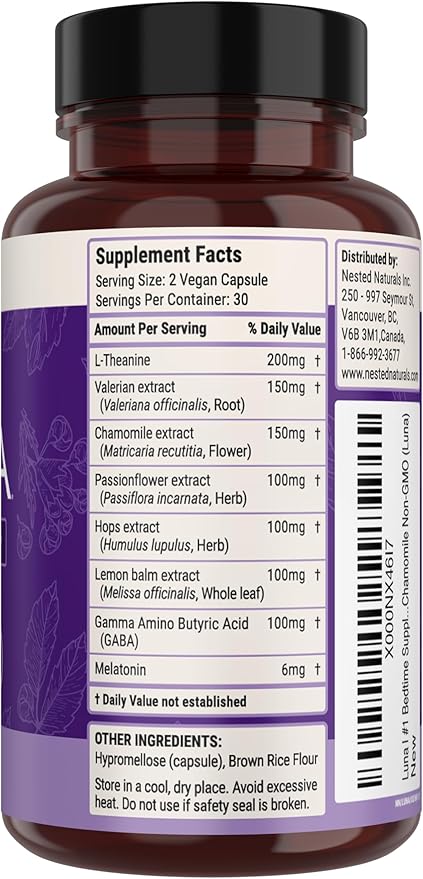 Nested Naturals Luna Sleep Aid - Non-Habit Forming Natural Sleeping Pills for Adults with Naturally Sourced Ingredients - Valerian Root, Melatonin, Chamomile, Lemon Balm, and More - 60 Vegan Capsules-HarmonyPath Wellness