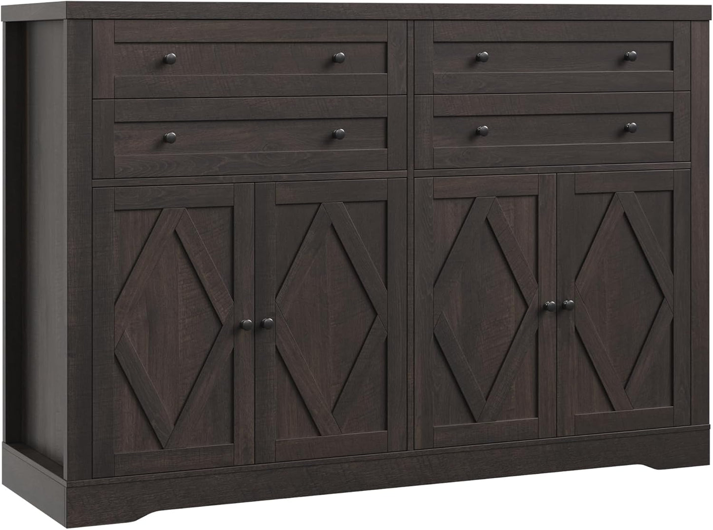 HOSTACK 55" Coffee Bar with 4 Large Drawers, 40" Tall Buffet Cabinet with Storage, Kitchen Storage Cabinet, Modern Farmhouse Sideboard Buffet, Adjustable Shelves for Living Room, Dark Brown