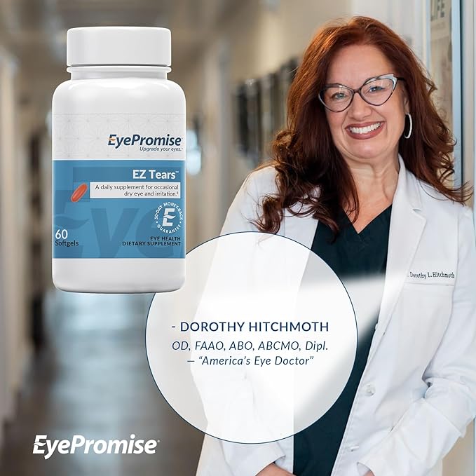 EyePromise Ez Tears Eye Vitamin – Occasional Eye Irritation Supplement - Omega-3s and 8 Other Soothing Ingredients - for Irritation, Dryness, Itching, Redness