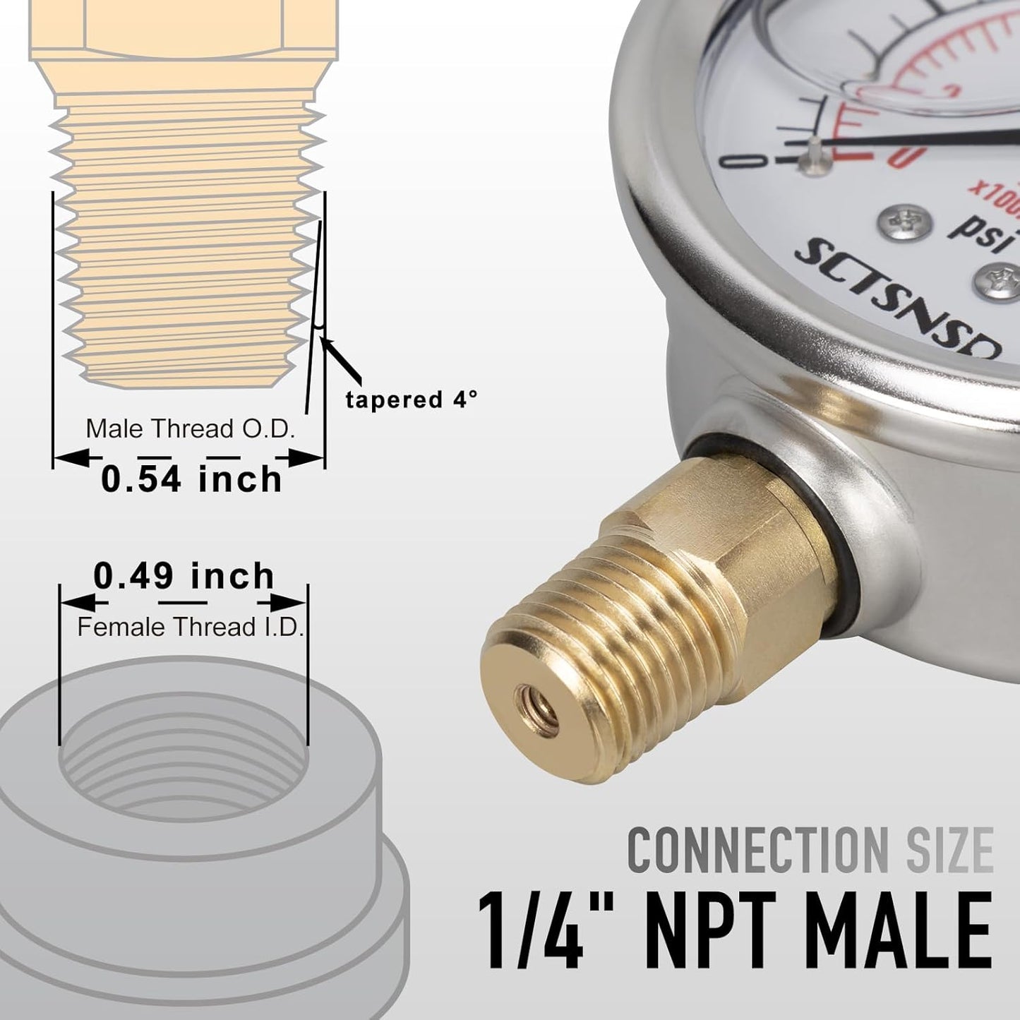 0 to 100 Psi Lead-Free Pressure Gauge, Glycerin Liquid Filled, 2.5 inch Dial, 1/4" NPT Lower Mount, Stainless Steel Case, for Water Pump, Pneumatic Air, Well Tank, RV Hose, Gas, Pressure Test