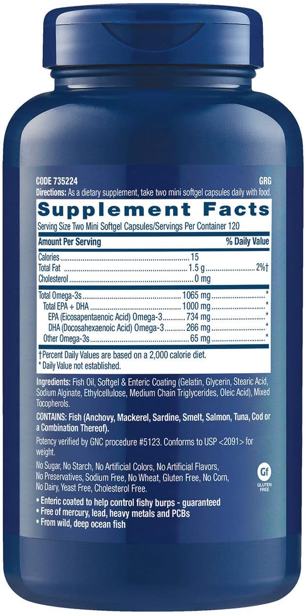 GNC Triple Strength Omega-3 Fish Oil Mini's 1000mg | Heart, Brain, Joint & Eye Support with EPA & DHA | Non-GMO Gluten Free | 240 Mini Softgels
