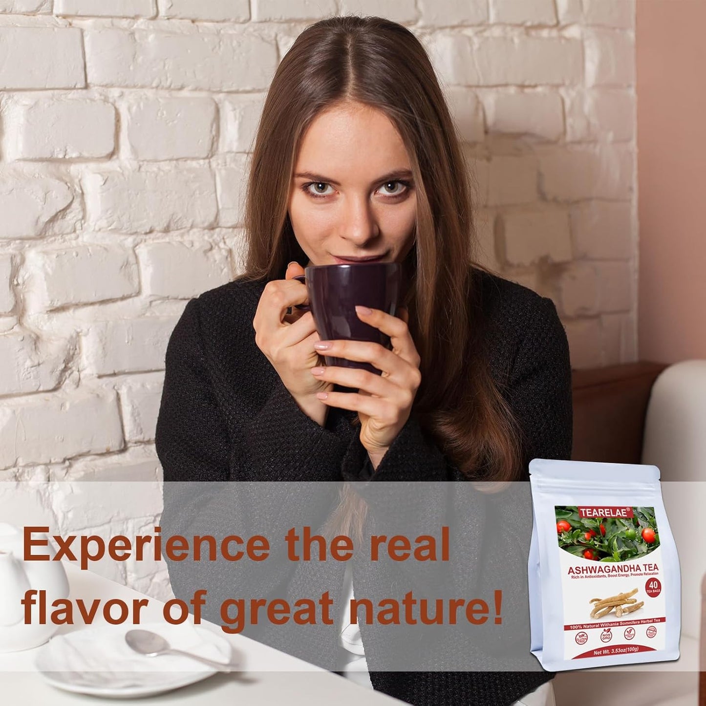 TEARELAE - Ashwagandha Tea Bags - 2.5g x 40 Count - Sourced From India - Premium Natural Cut & Sifted Pure Indian Ginseng Root - Non-GMO - Caffeine-free - Rich in Antioxidants & Boost energy