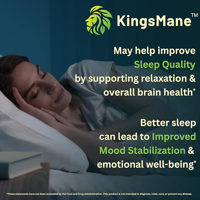 KingsMane™ Organic Lion's Mane Mushroom Supplement, Memory, Focus, & Clarity Brain Support, 1200mg, 60 Capsules