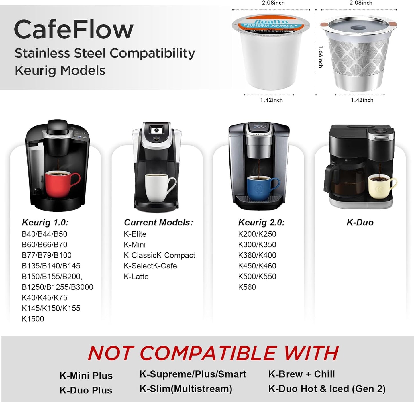 Reusable k Cup Coffee Filters,Universal stainless steel Refillable k Cups Filter Use for K 2.0 and 1.0 Coffee Makers-brewers (4pack)