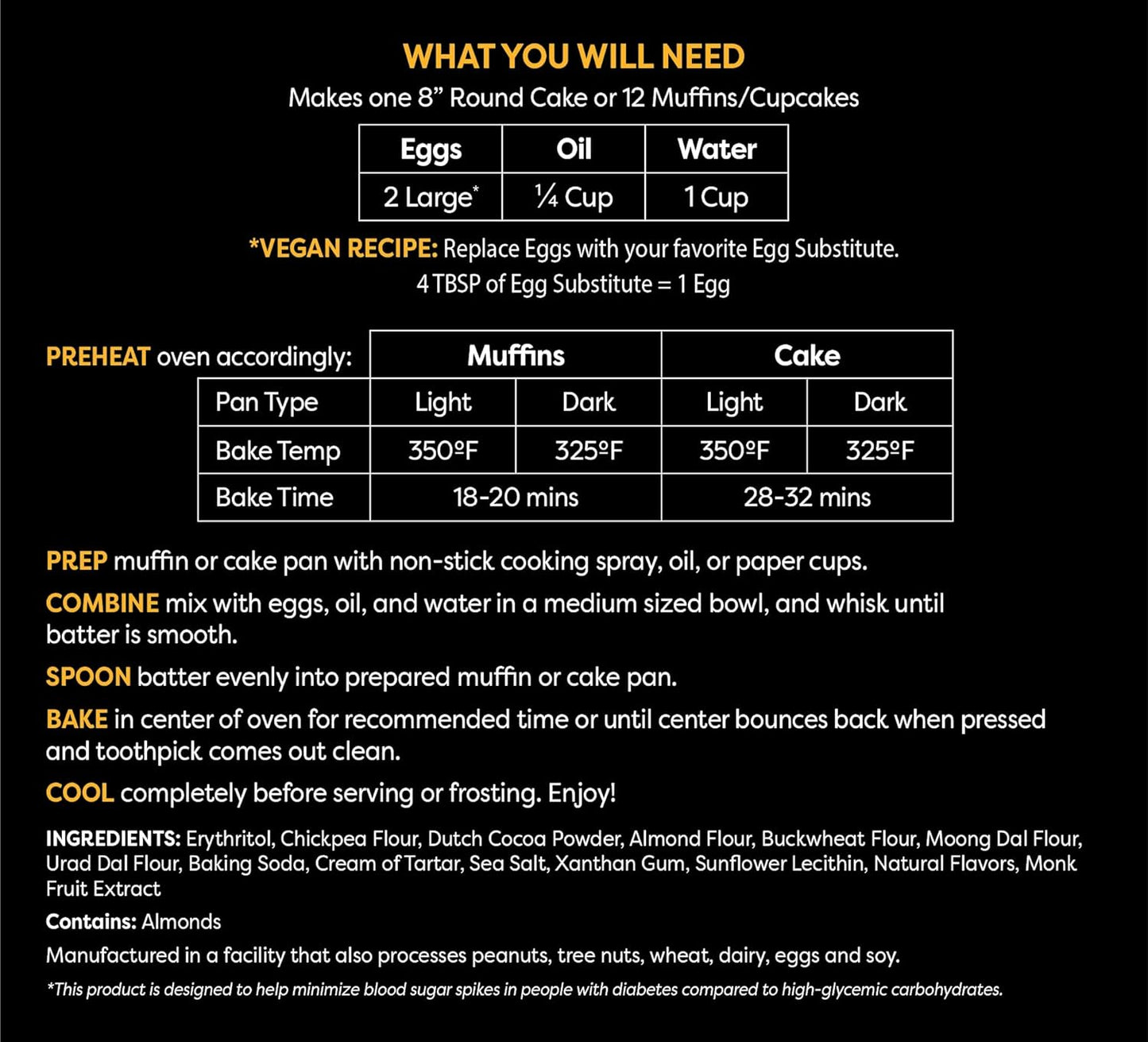 TruEats Dutch Chocolate Muffin & Cake Mix: Low Glycemic, Protein & Fiber Rich, Gluten & Grain Free, Diabetic Friendly, Vegan Friendly, Dairy Free, Plant Based, Sweetened with Monk Fruit Sweetener