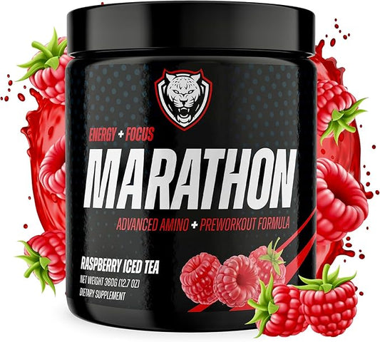 6AM Run Marathon, Pre-Workout Powder for Distance Running, Essential Amino Energy for Cardio & Stamina, All-Natural High-Energy Formula with No Jitters, Raspberry Iced Tea, 40 Servings