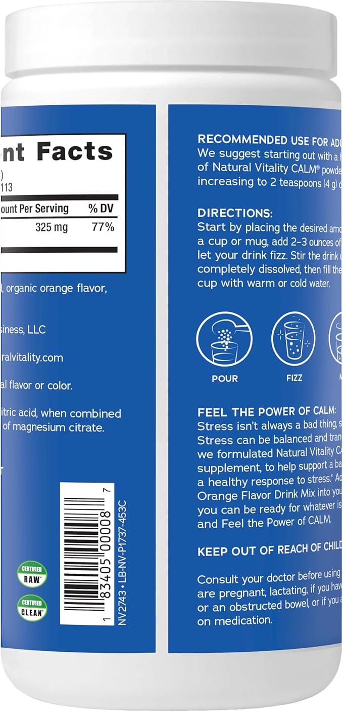 Natural Vitality Calm, Magnesium Citrate Supplement, Anti-Stress Drink Mix Powder, Gluten Free, Vegan, & Non-GMO, Orange, 16 oz-HarmonyPath Wellness