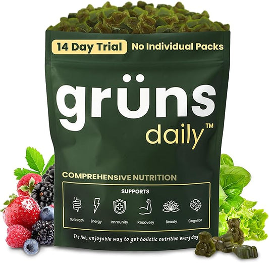 Super Greens Gummies: Organic Spirulina and Chlorella, Prebiotics for Digestive Health, 20+ Vitamins and Minerals, Adaptogens, 14 Day Supply (112 Count)