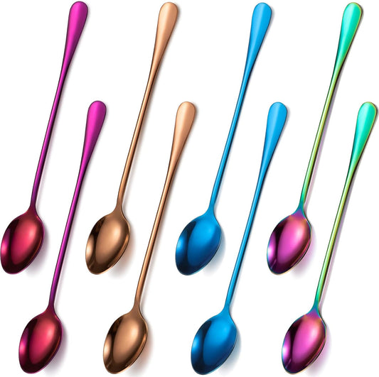 8 Pieces Long Handle Tea Spoon Stainless Steel Coffee Mixing Spoons Teaspoon for Mixing, Cocktail Stirring, Coffee, Milkshake, Cold Drink, 7.48 Inch (Popular Style)