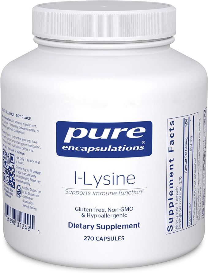 Pure Encapsulations L-Lysine - Essential Amino Acid Supplement for Immune Support & Gum, Lip Health* - with L-Lysine HCl - 270 Capsules