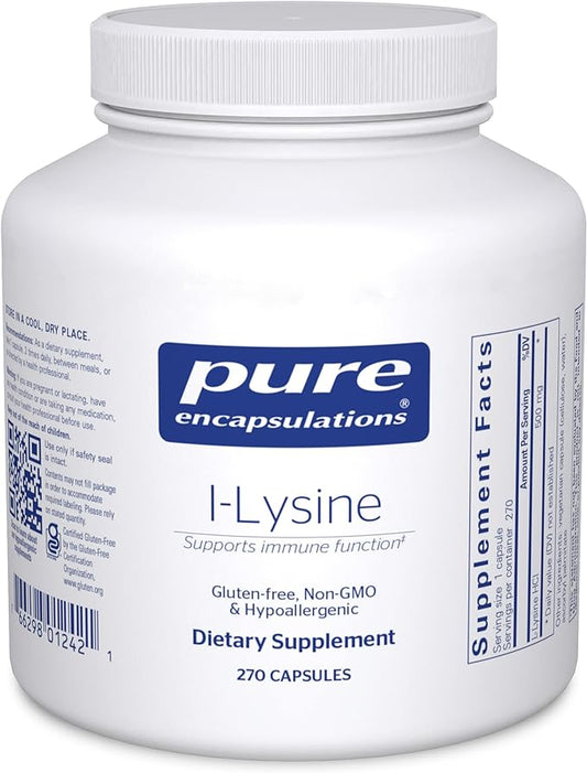 Pure Encapsulations L-Lysine - Essential Amino Acid Supplement for Immune Support & Gum, Lip Health* - with L-Lysine HCl - 270 Capsules