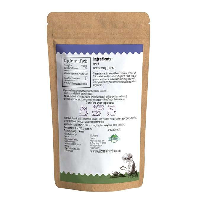4 oz. Chaste Tree Berry Сhasteberry Tea Chaste Tree Berry Tea Herb (Vitex Agnus-Castus) - 113g Herbal Vitex Sauzgatillo-HarmonyPath Wellness