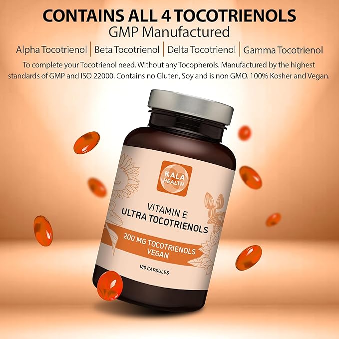 KALA HEALTH Ultra Tocotrienol 200mg Vitamin E Vegan – All 4 tocotrienols - Tocopherol Free - Supports Immune Health & Antioxidant Health Tocotrienols Supplement