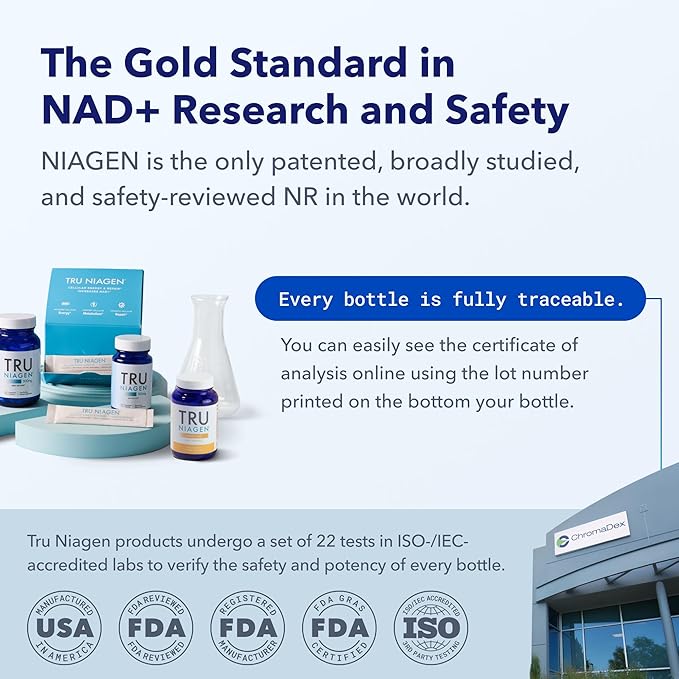 TRU NIAGEN Patented NAD+ Supplement for Anti Aging and Cell Regeneration, 300 mg Niagen, 30 Servings | Supports Cellular Energy, Brain, Muscle | Nicotinamide Riboside (NR) Take 1 Daily | 1 Bottle