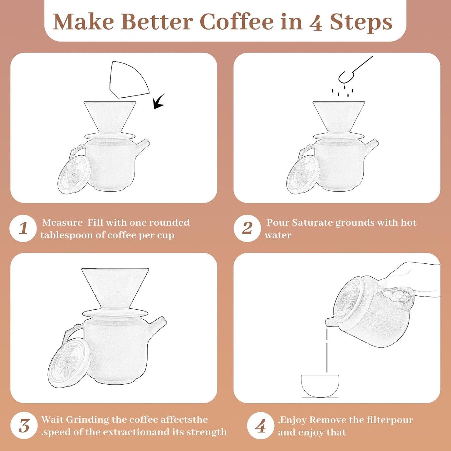 AZYM Pour Over Coffee Maker Set,with Lid and V60 Paper Coffee Fliters 20 Counts,High Heat Resistant Vintage Coffee Carafe Dripper Set for Home Café Restaurant Camping Hiking(Black)