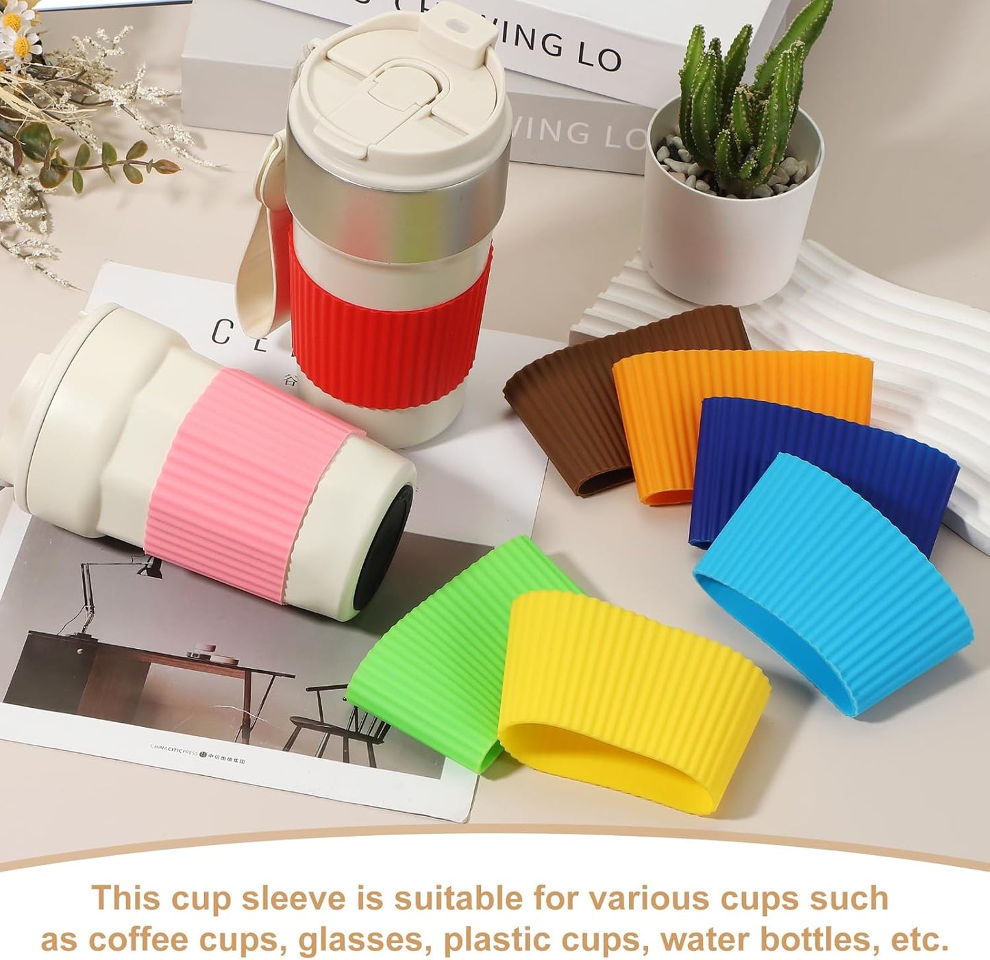 uxcell 6Pack Coffee Cup Sleeves, Reusable Silicone Heat Resistant Cup Protective Sleeve Nonslip Mug Protector Cover for Home Travel Coffee Mug Glasses Water Bottle Boots, Green