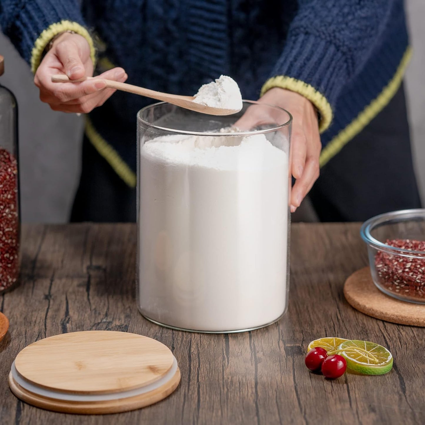 YUNCANG Glass Storage Jars,2 PACK -108oz/3200ml Clear Glass Food Storage Containers with Airtight Bamboo Lid Stackable Kitchen Canisters for Candy,Cookie,Rice,Sugar,Flour,Pasta,Nuts and Spice Jars