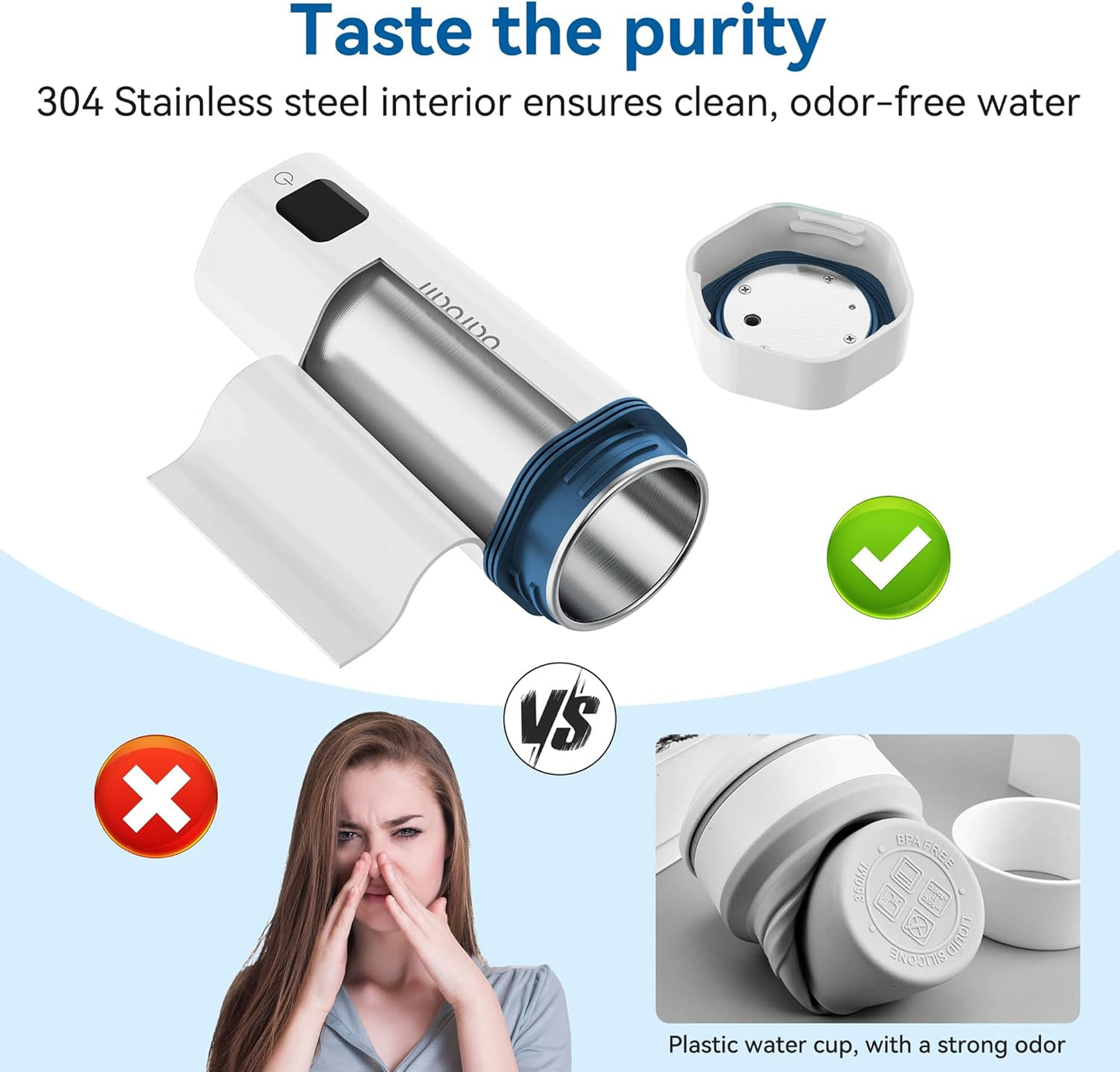 balbali Portable Tea Kettle for Travel 100-240V Dual Voltage - 6 Preset Electric Portable Water Heater for Boiling - Self Heating Cup/Thermos - 12oz Hot Water Boiler/Heater/Warmer - White