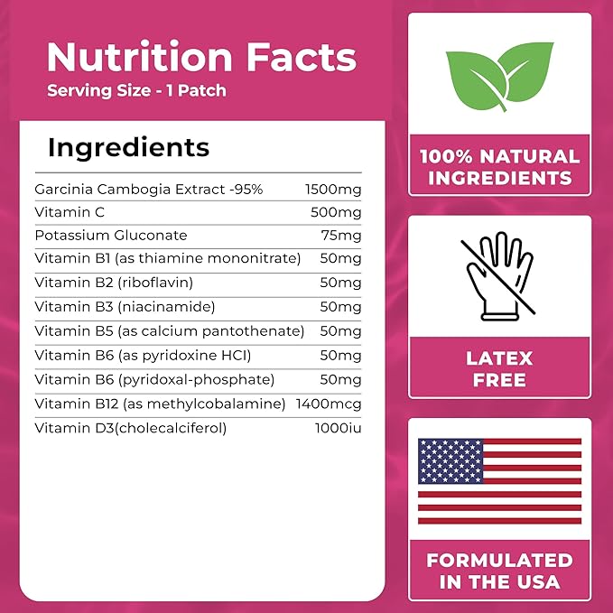 Garcinia Cambogia Patches (Pack of 60) - 100% Natural Patch for Women and Men - Energy, Focus & Body Support - Enhanced Formula