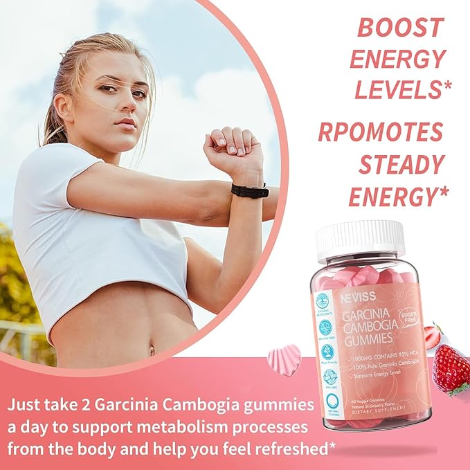 Sugar Free Garcinia Cambogia Gummies 1000mg 95% HCA with L-Carnitine, Raspberry Ketone, Chromium, Green Coffee Bean for Metabolism, Energy Boost, 100% Organic Extract, Vegan, Strawberry Flavor 120 Cts