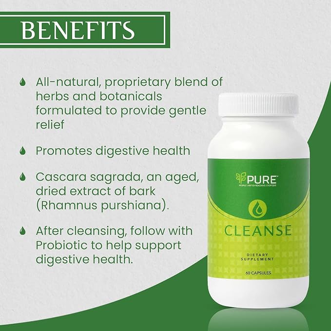 PURE Live Cleanse | Vegan Formula for Better Digestion & Encourages Gut Health - Non-GMO - 60 Capsules