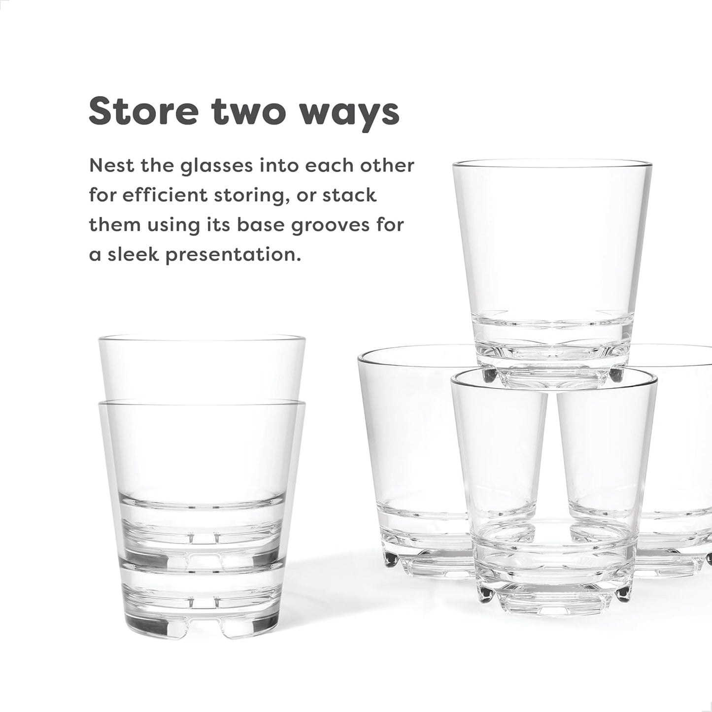 TOSSWARE RESERVE 10oz Stacking Old Fashioned, SET OF 24, Premium Quality, Dishwasher Safe & Heat Resistant Unbreakable Plastic Old Fashioned Glasses, Clear