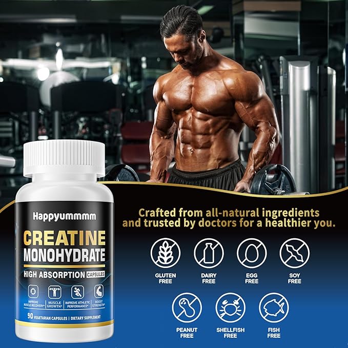 Creatine Monohydrate Capsules - Micronized Creatine Monohydrate, Creatine Pills - 3 Creatine Capsules per Serving, 2500mg, Gluten Free, 90 Capsules.