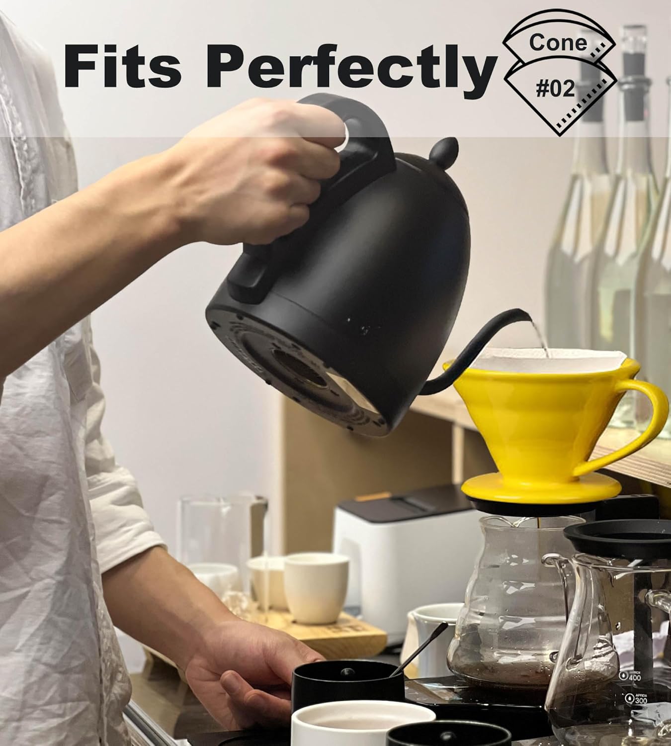 Pour Over Coffee Dripper - Ceramic Pour Over Coffee Maker Cone, Porcelain Coffee Drip, Pour Over Single Cup, Manual Brew Maker for Home, Cafe, Office - 1-4Cup, V60 Size 02 (Yellow)