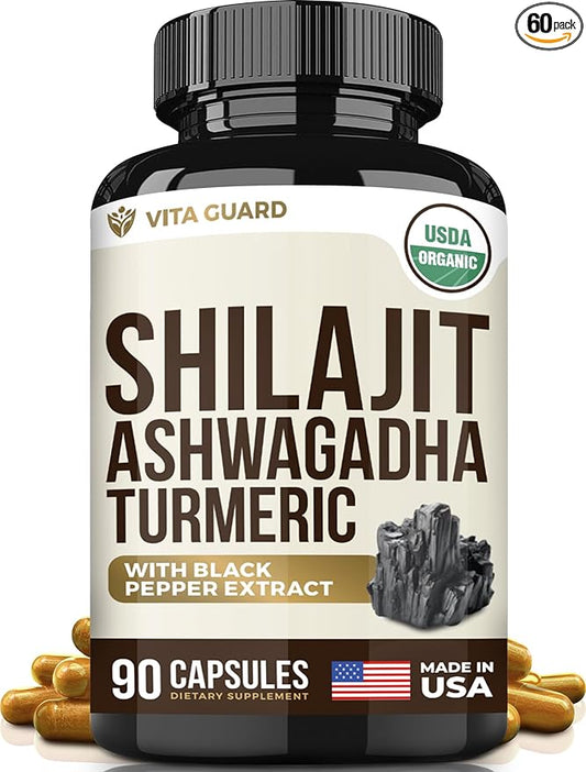 Himalayan Shilajit with Turmeric Curcumin & Ashwagandha - 1610mg High Potency Vegan Capsules, Fulvic Acid, 95% Curcuminoids for Joint Support, Mood Enhancement, Immune Boost, 90 Count