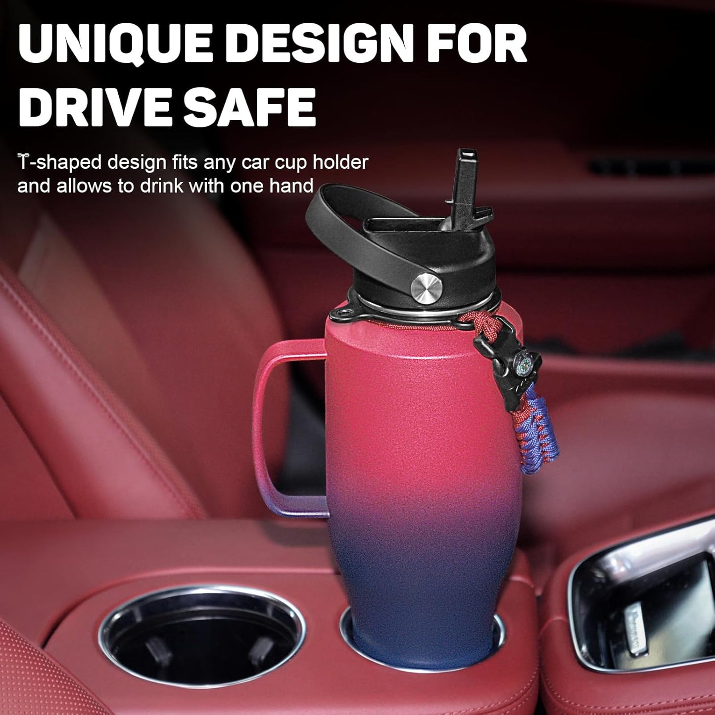 Water Bottle 40oz, Insulated Tumblers with Handle & Straw Lid, Insulated Water Bottle Fits in Cup Holder, Double Wall BPA-Free, Stainless Steel Travel Cup Leak-proof to Keep Cold 24H&Hot12H