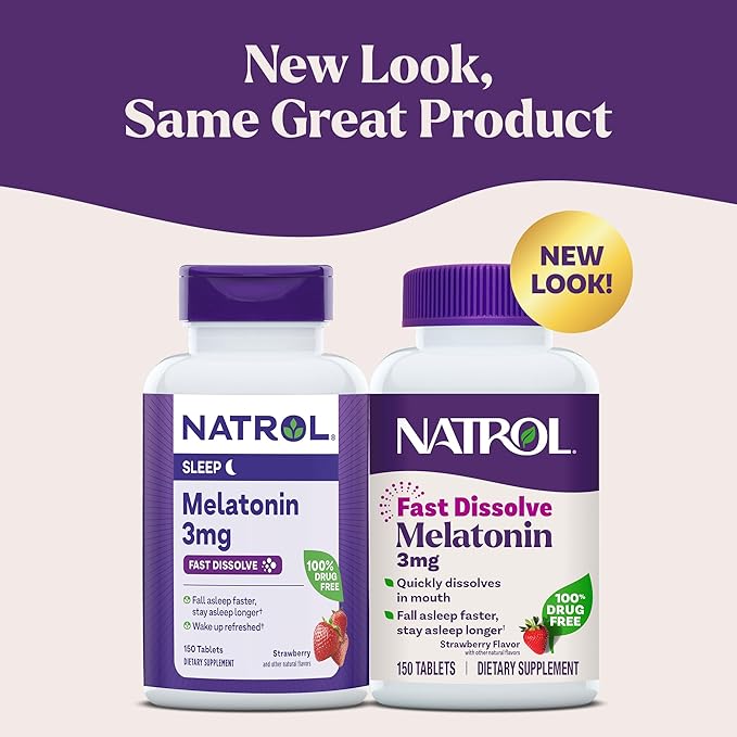 Natrol Fast Dissolve Melatonin 3 mg, Melatonin Supplements for Restful Sleep, Sleep Support for Adults, 150 Strawberry-Flavored Tablets, Up to a 150 Day Supply