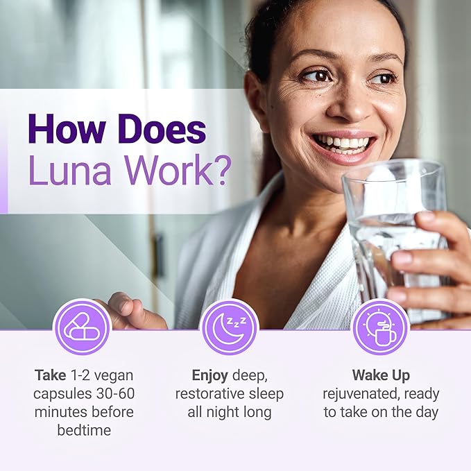 Nested Naturals Luna Sleep Aid - Non-Habit Forming Natural Sleeping Pills for Adults with Naturally Sourced Ingredients - Valerian Root, Melatonin, Chamomile, Lemon Balm, and More - 60 Vegan Capsules-HarmonyPath Wellness