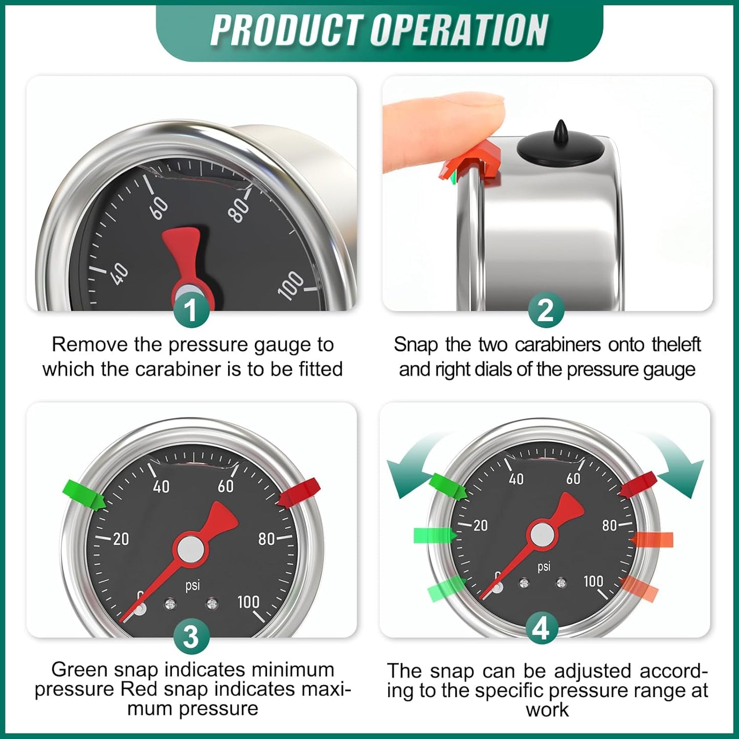 0-100PSI Stainless Steel Glycerin Filled Pressure Gauge 1.5" Black Dial Size, 1/8" NPT Lower Mount, for Tube, Water Pump, Gas, Liquid, Pressure Test (with Range Mark Pointer)