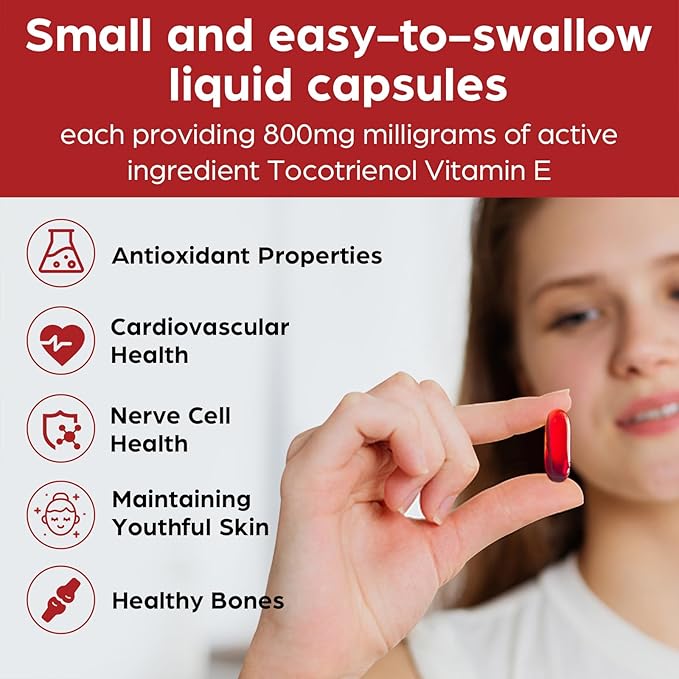 Tocotrienol Supplement Full Spectrum, Cutting-edge Fusion Technology,Tocotrienol Vitamin E-Tocotrienols 800mg,Powerful Antioxidant,Cardiovascular,Highest Absorption Rate -120 Liquid-Filled Capsules