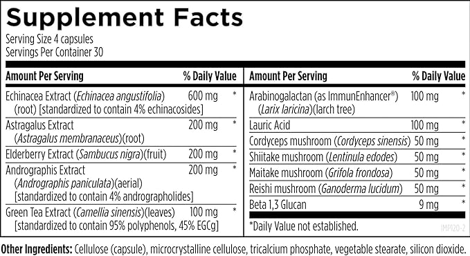 Designs for Health Herbal Immune Support with Mushrooms, Echinacea, Green Tea, Astragalus + Elderberry - Immunitone Plus Pills - Non-GMO Supplement (120 Capsules)
