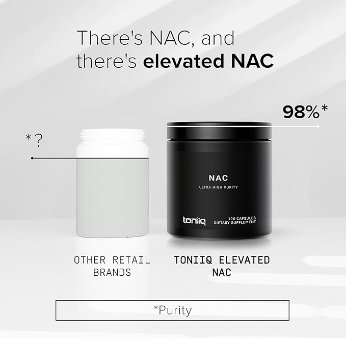 Toniiq 1300mg NAC - 2 Month Supply - Min. 98%+ Tested Purity - Ultra High Strength Bioavailable NAC Cysteine Supplement - 120 Vegetarian N Acetyl Cysteine Capsules -Lab Tested TQ