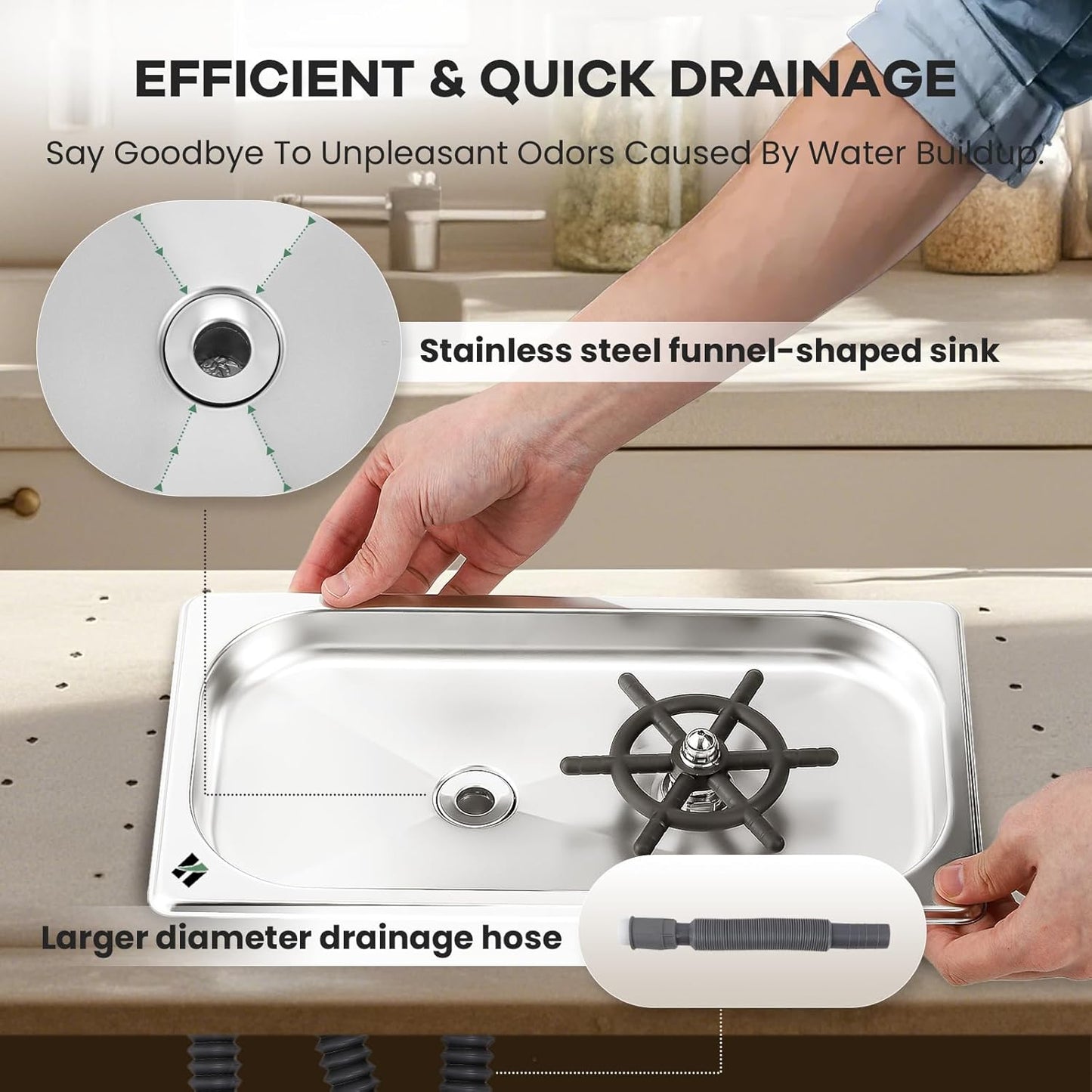 Huanyu Pitcher Rinser with 360 Degree Rotating High-Pressure Nozzle | Stainless Steel Glass Rinser with Drain and Drip Tray | Auto Cup Washer for Household and Commercial | 12.78×6.97×1.58 in